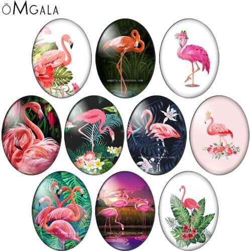 Beauty Tropical Leaves With Flamingo Patterns mixed 13x18mm/18x25mm/30x40mm Oval photo glass cabochon flat back Making findings