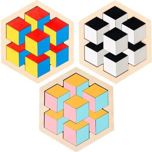 Kids Puzzle Toy Wooden 3D Spatial Thinking Hexagon Shapes Jigsaw Puzzles Clever Board Toys for Children Adults IQ Hexagon Puzzle