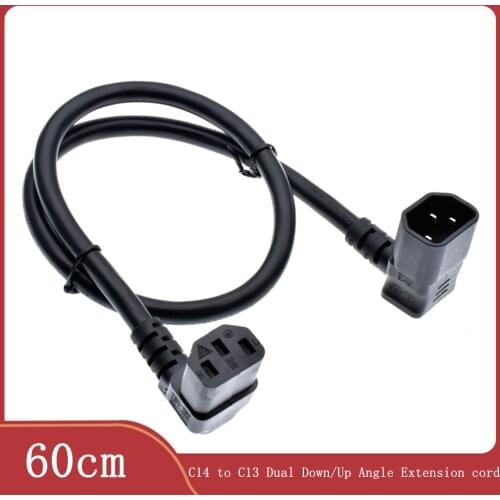 IEC 320 C14 Male to C13 Female Cord, C13 to C14 Dual Down Angle Right Angle Power Cable About 60CM 1PCS