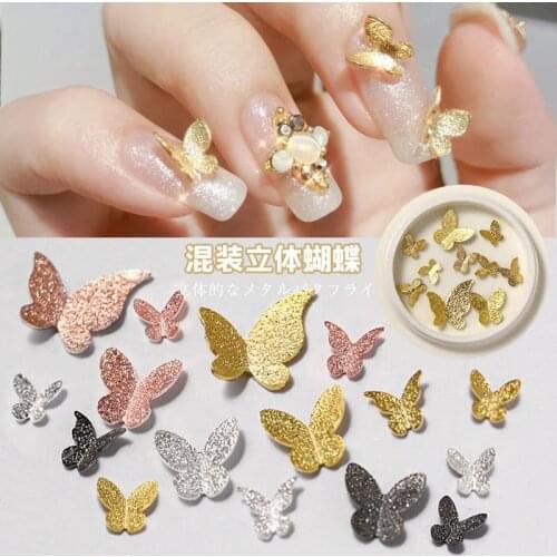 Nail Art Deco DIY nail art 3D three-dimensional3d mixed butterfly Metal bow Nail accessories Frosted golden butterfly