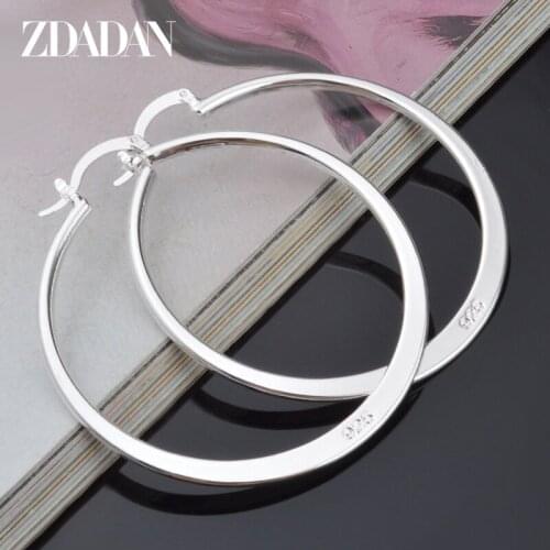 ZDADAN 925 Sterling Silver 50MM Hoop Earrings For Women Jewelry Gifts
