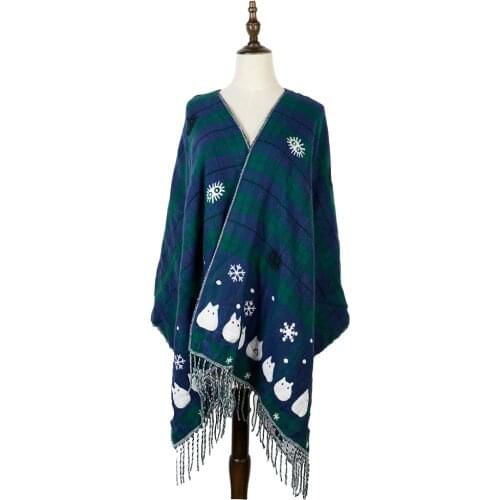 Winter Scarf Christmas Snowflake Plaid Gifts Echarpes Shawls Wraps Warm Cashmere Wool Women Stoles Tippet