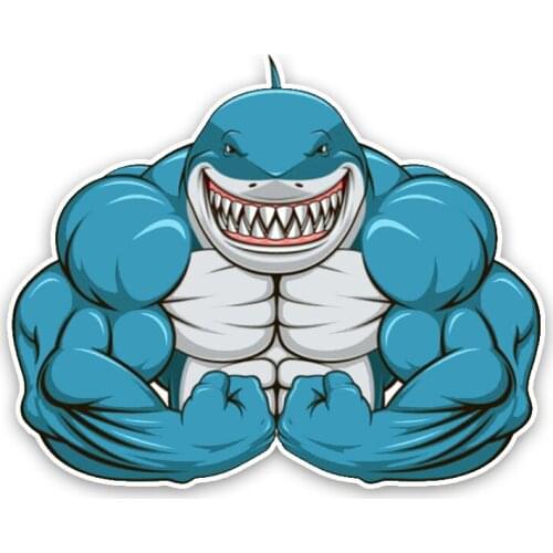 15*12.2CM Interesting Aggressive Shark Exercise The Muscle Cartoon Colored PVC High Quality Car Sticker Decoration C1-5424