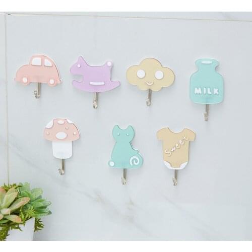 2Pcs Creative Metal Cute Cartoons Hook Strong Adhesive Girl Hook No Trace After Paste Door Hook Home Organizer