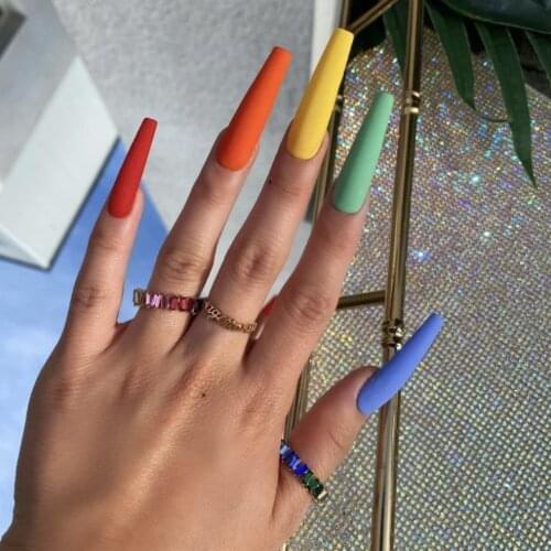 24Pcs Extra Long press on nails XXXL Coffin Nails Tips Multi-Colors Ballerina Nails Wearable Full Cover Acrylic Nail Tips