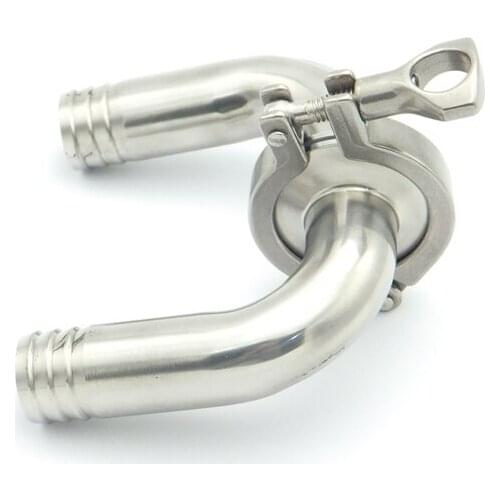 304 Stainless Steel 12.7mm OD Hose Barb Sanitary Elbow Pipe Fitting 50.5mm Feerule OD + 1.5" Tri Clamp + Silicon Gasket