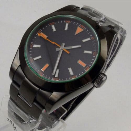 40MM Black Sterile Dial PVD Case Sapphire Crystal Orange Flash Second Hand Luminous Marks Automatic Movement Mens Watch