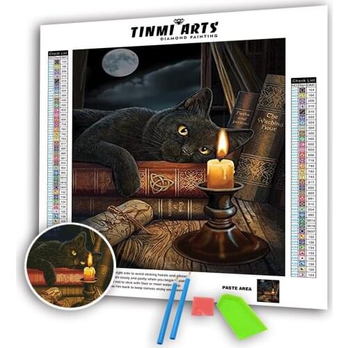 5D DIY Crystal Full Round AB Drill Diamond Paintings Animal Witchs Black Cat Cross Stitch Mosaic Art Kits Embroidery Sticker