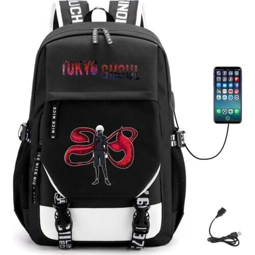 Anime Tokyo Ghoul USB Backpack Student Fabric Unisex Canvas Packsack Casual Teenger Schoolbag High Quality Laptop Bag