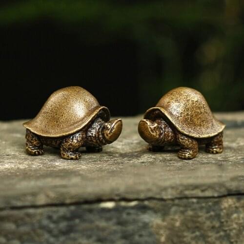 Vintage Pure Copper Turtle Sculpture Tea Pet Table Ornament Antique Bronze Longevity Animal Study Room Paperweight Miniatures