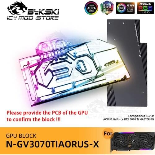Bykski VGA Blocks for AORUS GeForce RTX 3070Ti MASTER 8G A-RGB Video Cards Water Block Liquid Cooling Heatsink N-GV3070TIAORUS-X