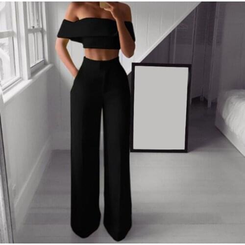 2021 Fashion Summer Tube Top Bare Navel Two-Piece Sexy Trousers Solid Color Suit Holiday Slim Multicolor Long Wide Leg Pants