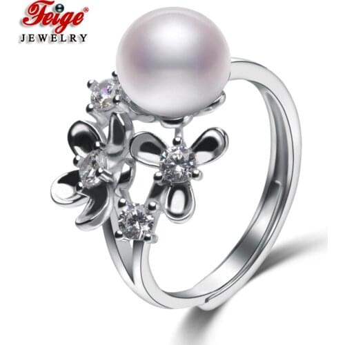 Flowers 925 Sterling Silver White Natural Freshwater Pearl Finger Ring for Women Accessories Gifts Pearls Jewelry