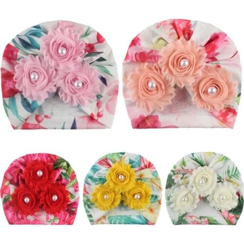 Baby Headband Hats Fashion Flower Pearls Baby Girl Headwear Newborn Hair Accessories Elastic Baby Hair Band Turban