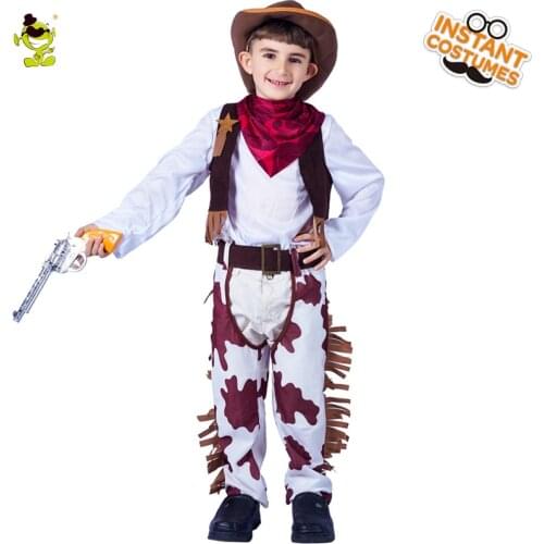 Kids Western Cool Cowboy Costumes with Hat Halloween Party Carnival Party Classical Cowboy Role-play clothing for Boys