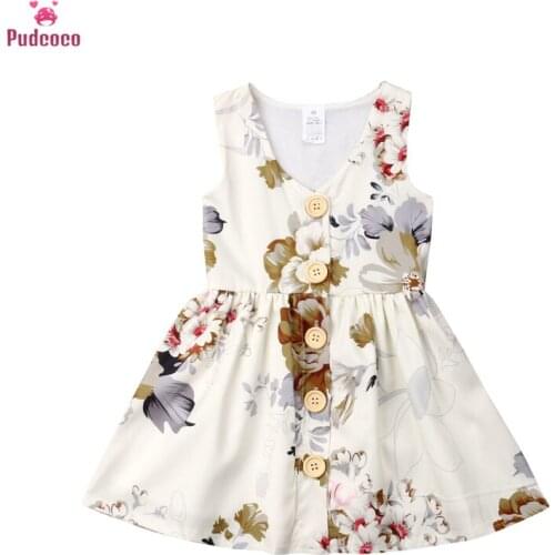 Infant Kids Big Little Sister Baby Girls Floral Dresses Summer Ruffles Button Matching Outfits Sleeveless Princess Dresses 6M-5Y