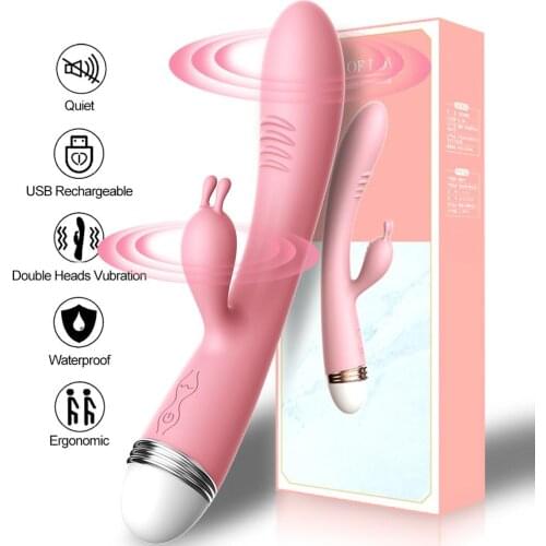 G-spot Rabbit Double Vibrator for Woman Strapon Masturbation Clitoris Stimulator Dildos Waterproof Rechargeable Adult Sex Toys