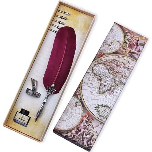 Continental carved retro Red color Feather Quill Pen, Style Gift Set