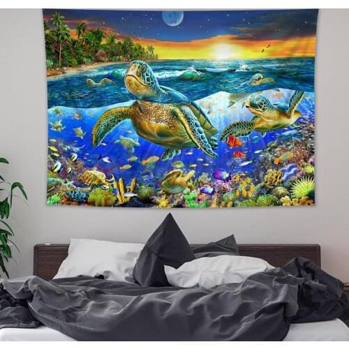 Marine Animal Turtle Tapestry Wall Carpets Hanging Ocean Decorative Mandala Tapestry Boho Yoga Picnic Mat Beach Towel Blanket