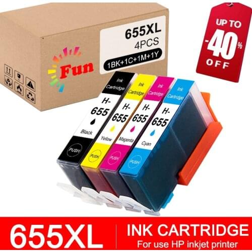 FUN printing Compatible for HP 655 Ink Cartridge 655XL Black CZ109 4PCS for Deskjet 3525 5525 4615 4625 4525 6520 6525 6625