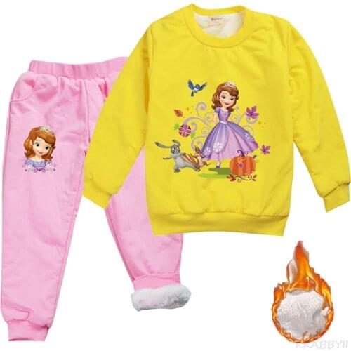 Disney Princess Sophia Costume Set Winter Casual Baby Girl Costume Set Childrens Set Long Sleeve T-Shirt Top + Pants Set