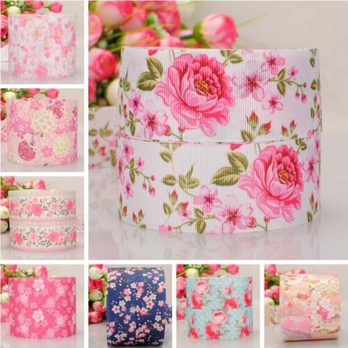 10/50/100 yards 1/2 " 38mm Japanese style big flowers ribbon printed grosgrain rose ribbon DIY handmade