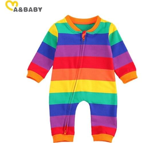 Ma&Baby 0-24M Newborn Toddler Infant Baby Boy Girl Rainbow Romper Long Sleeve Jumpsuit Autumn Spring Baby Clothing