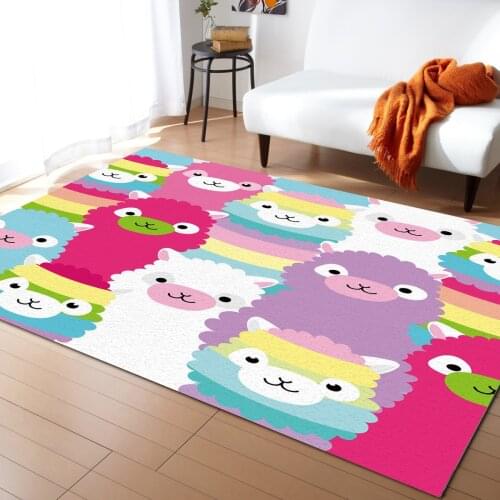 Alpaca Rainbow Cute Colorful Cartoon Carpet Bedroom Room Bedside Blanket Rug for Living Room Cloakroom Carpet Bedroom Decor