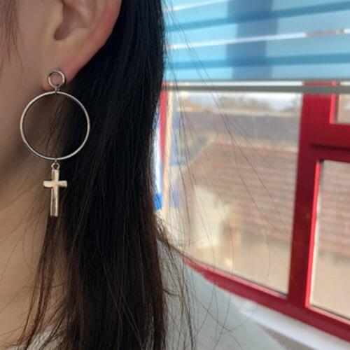 Fashion Bohemian Large Circle Smooth Cross Pendant Dangle Earrings For Women 2020 Gold Metal Geometric Earring Vintage Jewelry