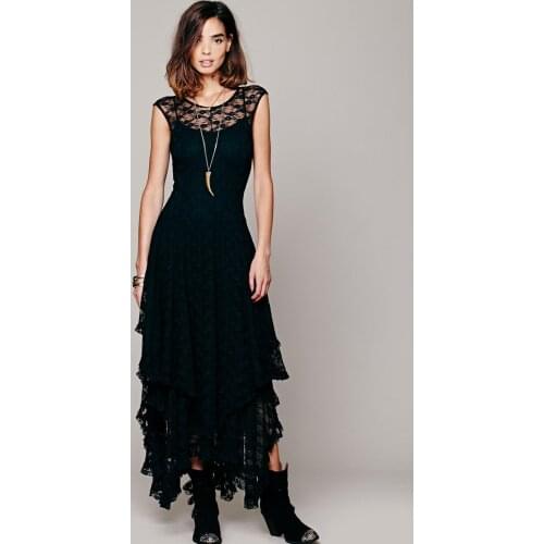 Fashion Womens Summer Dress Irregular High And Low Lace Dress Sexy Mesh See-through Lady Long Dresses Without Lining