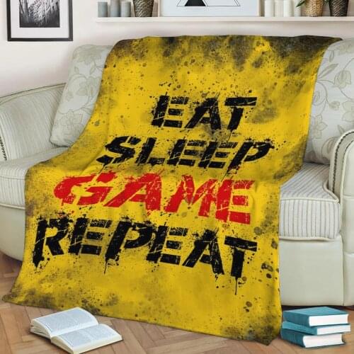 Eat sleep game repeat Throw Blanket Print on Sherpa Blankets Soft for Sofa Customized DIY Plush Thin Quilt