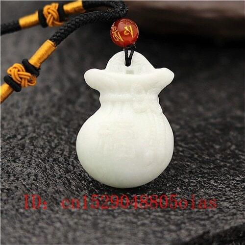 Natural White Chinese Jade Blessing Bag Pendant Necklace Fashion Charm Jewellery Accessories Carved Amulet Gifts for Women Men