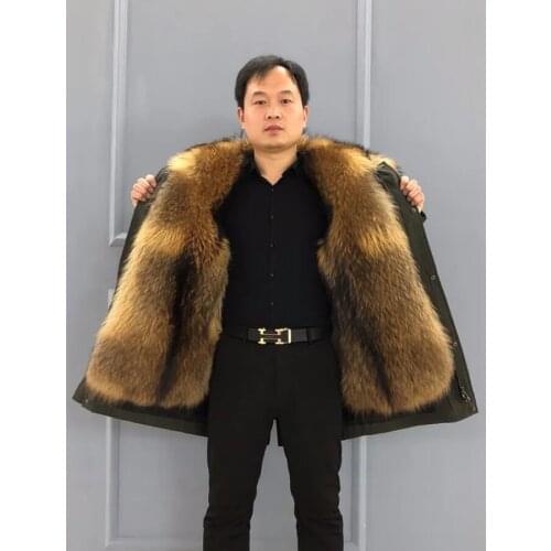 Parka With Natural Fur Men Winter Warm Real Muskrat Fur Liner Raccoon Fur Collar Jacket Plus Size Coat Hooded Style