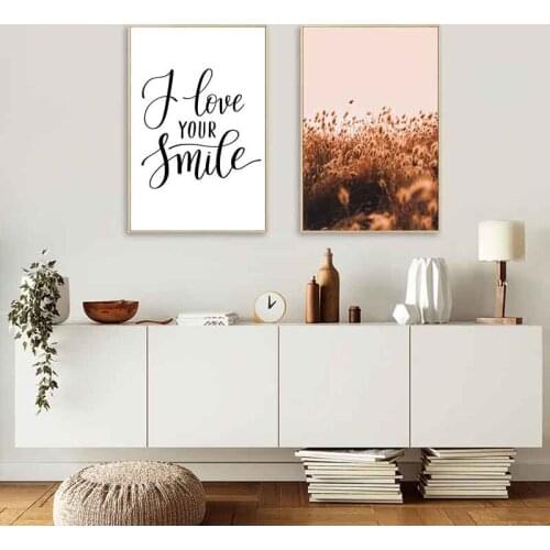 Field Sunset Landscape Wall Art Canvas Painting Pink Flower Wheat Quote Posters And Prints Nordic Bedroom Home Decoration