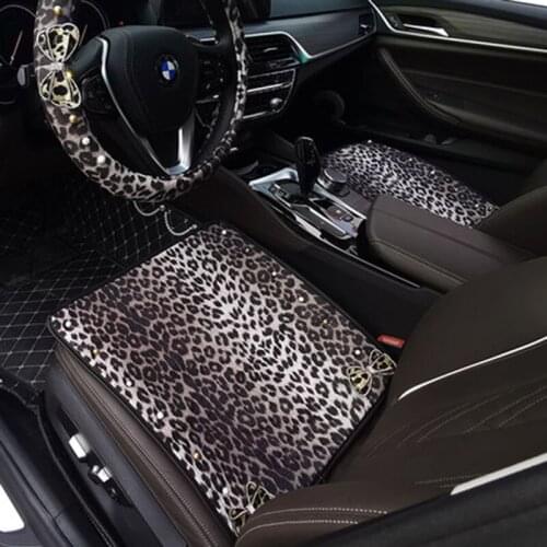 Summer Icksilk Leopard Car Seat Cushion Crystal Diamond Front Back Seats Protector Headrest Waist Support Pillows For Grils