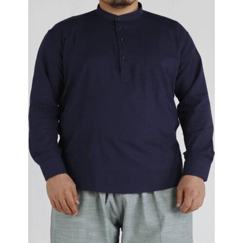 Crew Neck Casual Cotton Linen Men Shirt Turkish Model