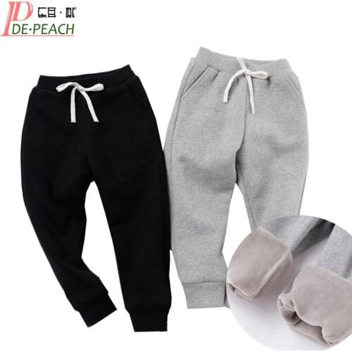 DE PEACH 2018 Winter Warm Boys Velvet Thicker Pants Children Casual Sport Pants For 2-12 Years Boys Girls Kids Cotton Trousers