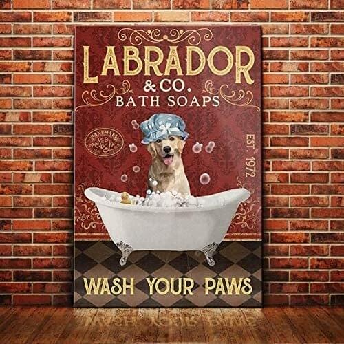 SIGNCHAT Labrador Retriever Dog Bath Soap Company Poster Bathroom Living Room Dog Lover Decoration Metal Tin Sign 12x16 inch
