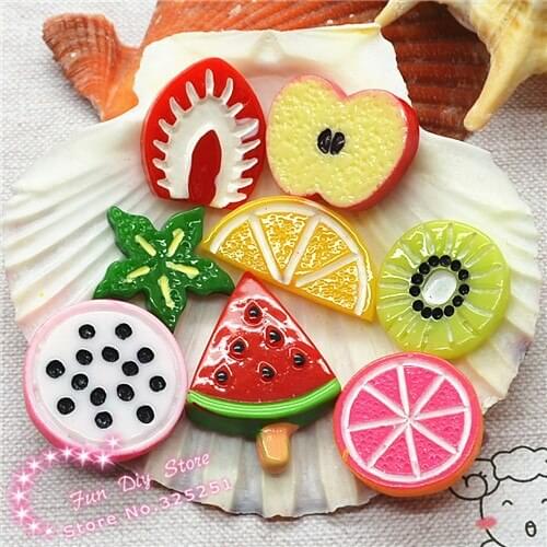 Resin flat back strawberry apple orange candy slice cabochon for decoration 50pcs/lot