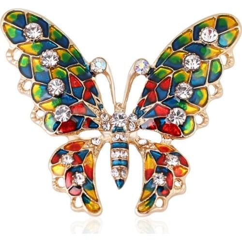 Stylish Butterfly Alloy Brooch Pin Diamonds-studded Color Drip Corsage For Women Fashion Banquet Wedding Bouquet Brooch Gifts