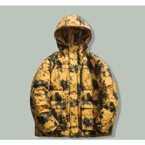 Harajuku Streetwear Tie Dye Print Goods Parka Men Hip Hop Thicken Keep Warm Loose Parka 2021winter Hooded Oversized Coats Jacket