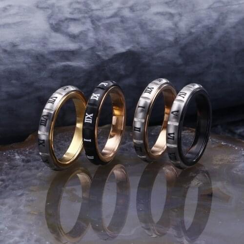 316L stainless steel rotatable Roman numeral ring, fashionable 4mm thin sports ring accessories wholesale
