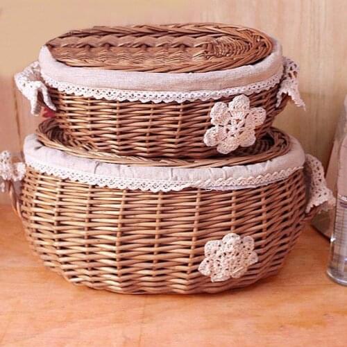 Organiser Boxes Wicker Woven Organizer Basket Bread Snacks Storage Basket with Lid Tabletop Sundries Storage Organizer Box