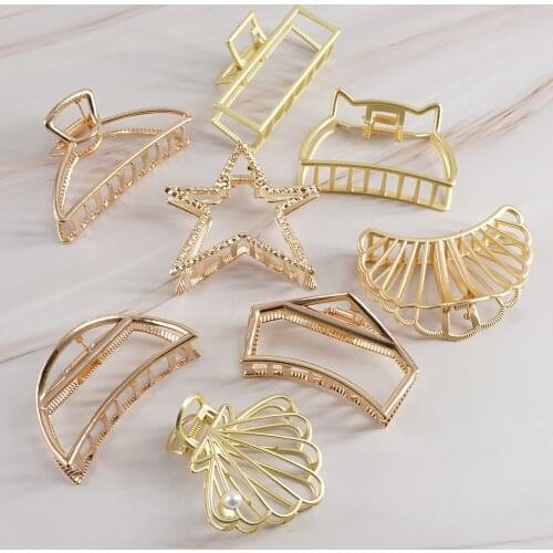 Women Star Flower Gold Hair Claws Clip Alloy Metal Geometry Hair Crab Accessories Pearl Hairpin Hairgrip Barrette Headwear