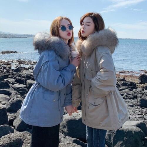 2019 winter new style down jacket loose tooling large wool collar women coat fashion simple trend pure color lady clothes