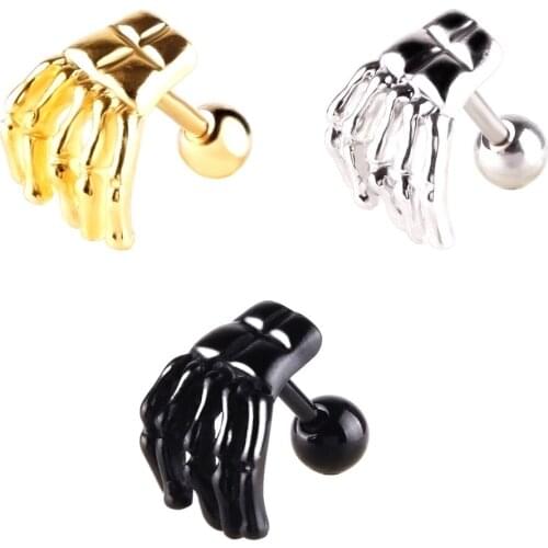 2021 New 316L Medical Stainless Steel Ear Studs Personality Ear Bone Nails Skeleton Ghost Hand Lip Studs Prevent Allergy Jewelry