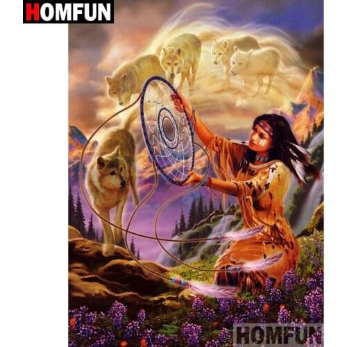 HOMFUN 5D DIY Diamond Painting Full Square/Round Drill "Indian wolf" Embroidery Cross Stitch gift Home Decor Gift A09204