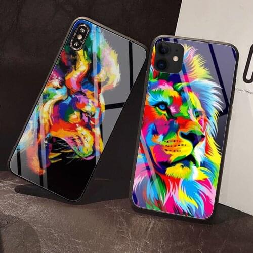 Cute painted lion alpha male Phone Case Tempered Glass For iPhone 12 Pro Max Mini 11 Pro XR XS MAX 8 X 7 6S 6 Plus SE 2020 case