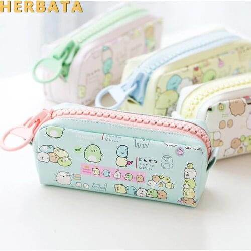 Creative Ice Cream Color PU Leather Student Pencil Case Large Zipper Multifunction Pencil Pouch Box Korean Stationery CL-19113