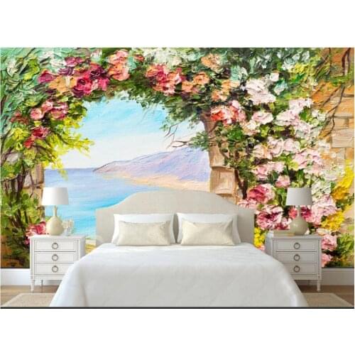 Custom mural 3d wall mural Fantasy beautiful love sea arch flower landscape oil painting photo wallpaper in the living room